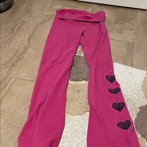 Pink Heart-Accent Foldover Waist Leggings